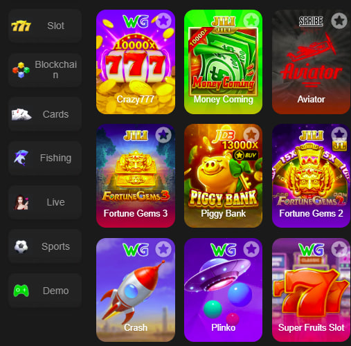 Main screen of Betwinner game page for PK players - 4